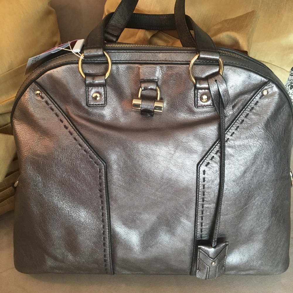 Authentic YSL Metallic Oversize Muse Gunmetal